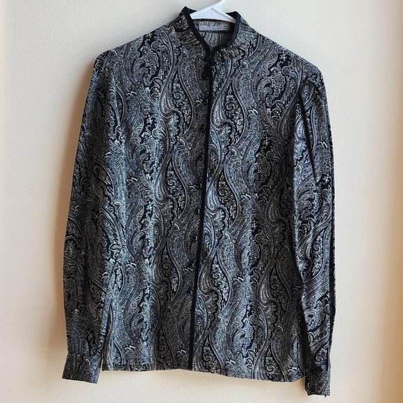 Jaeger Vintage 100% Wool Paisley Button Down Shirt Size Small - Picture 4 of 16